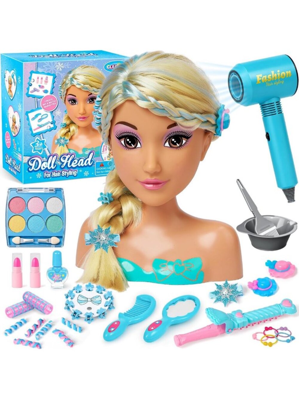 Kids Hair Styling Doll Head with Makeup Kit - Beauty Salon Playset for Creative